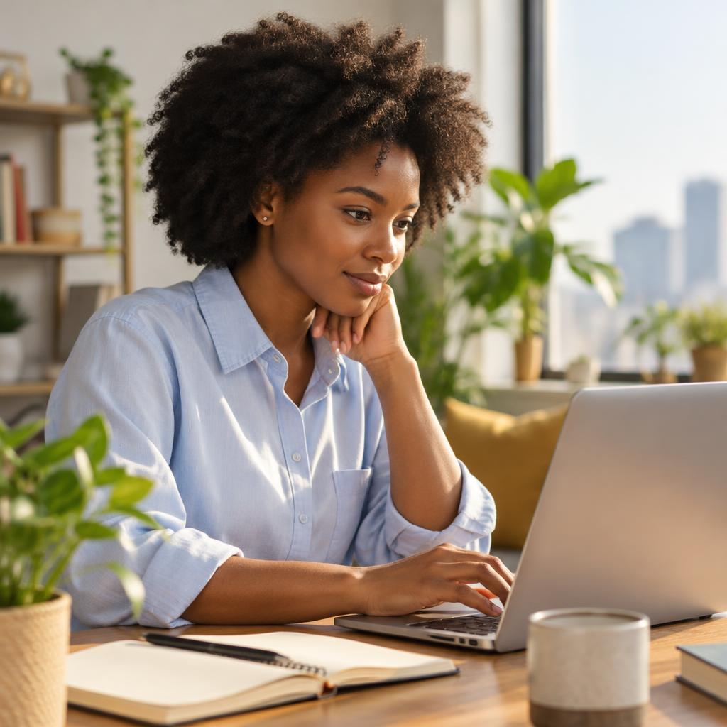 African professional working on a laptop